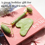 BAIMEI IcyMe Green Jade Gua Sha and Face Roller Set for Puffiness and Redness Reduction, Self Care Gift