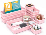 10 PCS Drawer Organizer Set, 4 Size Makeup Drawer Divider Organizer With Non-Slip Pads, Interlocking Plastic Storage Bins for Office,Jewelry Vanity,Gadgets, Bathroom,Kitchen, Black