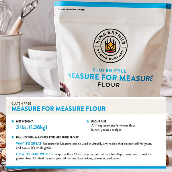 King Arthur Measure for Measure Gluten-Free Flour, 3 lbs, All-Purpose, Non-GMO, Kosher Certified for Baking Cookies, Cakes, Muffins