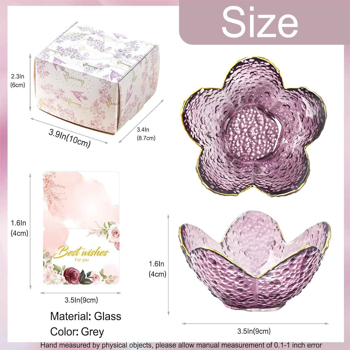 Purple Flower Jewelry Dish Glass Ring Holder Dish Jewelry Tray Cute Vanity Organizer Aesthetic Nightstand Bathroom Room Decor Trinket Dish Valentine's Friendship Christmas Birthday Gifts for Women