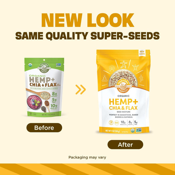 Manitoba Harvest Organic Hemp Plus Flax & Chia Seeds - 7oz - 8g Protein, 5g Fiber and 10g Omega 3 & 6 per 30g Serving - Nutrient-Dense, 3-in-1 Super Seeds Mixture - Vegan, Non-GMO Project Verified