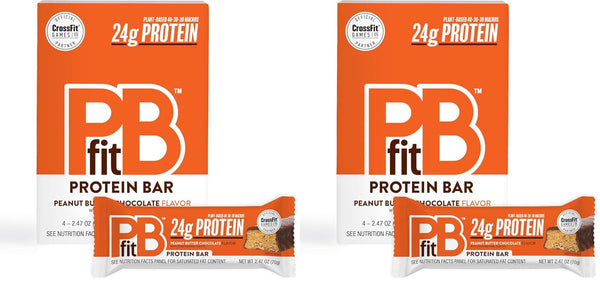 PBfit Peanut Butter Chocolate Protein Bars, 24g Protein, Gluten Free, Vegan, 40-30-30 Macros, 2.47 Oz, Pack of 12