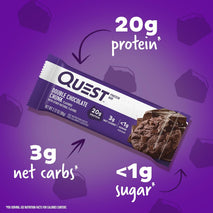 Quest Nutrition Double Chocolate Chunk Protein Bars, 20g Protein, 4g Net Carb, Gluten Free, Keto Friendly, 4 Count