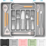 Extra Large Expandable Silverware Organizer, BPA-Free Food-Safe Cutlery Flatware Organizer, Kitchen Utensil Drawer Organizer, Adjustable Silverware Holder for Spoons Forks Knives, Black
