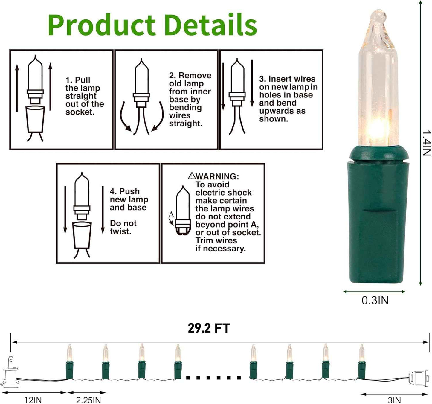 Christmas Lights, 150 Count 29 FT Christmas Mini String Lights, Green Wire Fairy Light, 120V UL Certified Connectable Xmas Tree Light for Patio, Holiday, Party, Outdoor Indoor Decoration, Warm White