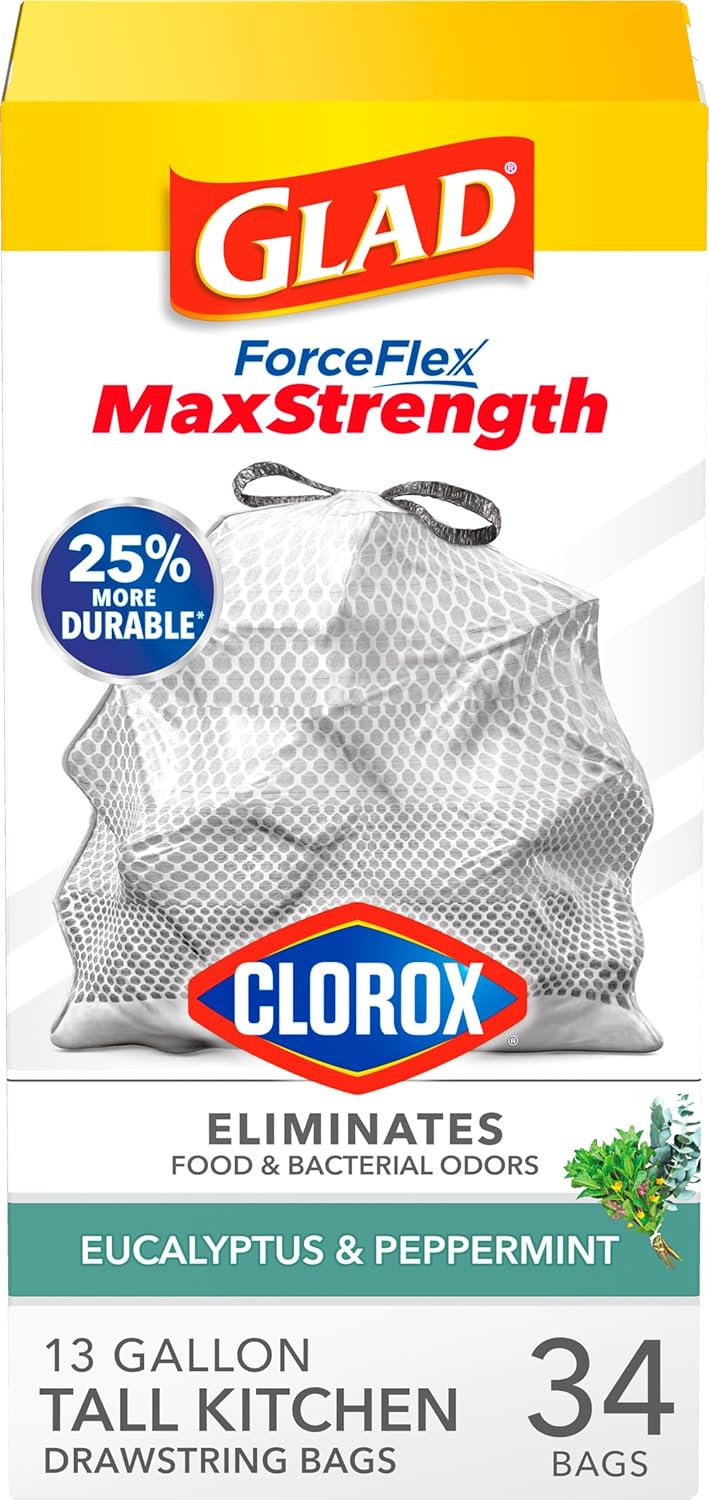 Glad Tall Kitchen Trash Bags 13 Gallon, MaxStrength Cherry Blossom Garbage Bags, Drawstring, 90 Count