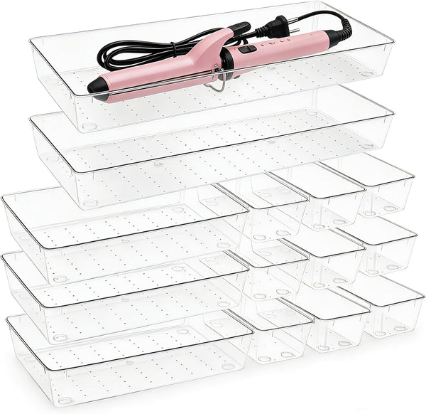 4 pack clear plastic drawer organizer trays for storage and organization