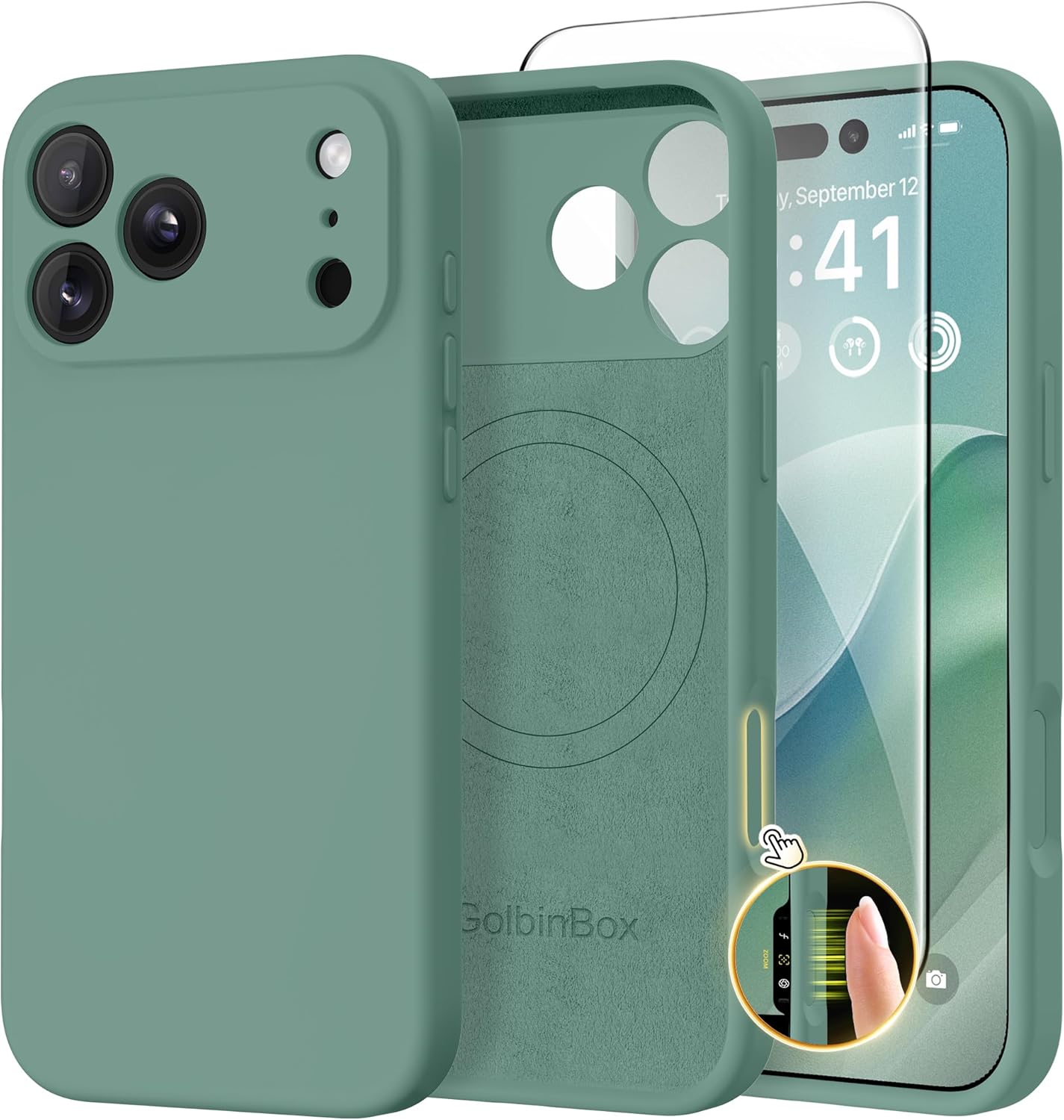 GolbinBox Magnetic for iPhone 17 Pro Max Case, Compatible with MagSafe, [Full Camera Protection] [Screen Protector], Silicone Shockproof Phone Cover with Anti-Scratch Microfiber Lining, Chalk Pink