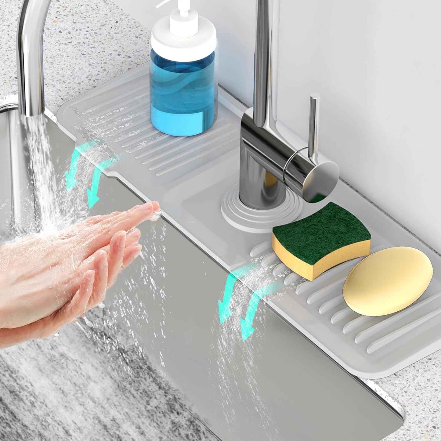 24 Inch Longer Faucet Mat for Kitchen Sink, 5° Slope Fast Self-draining, Kitchen Sink Splash Guard Silicone Sink Faucet Mat Splash Guard Kitchen Sink Area Tidy Splash Faucet Guard Draining Mat