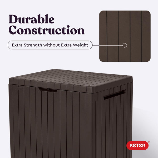 Keter City 30 Gallon Resin Outdoor Storage Box and Patio Furniture Side Table