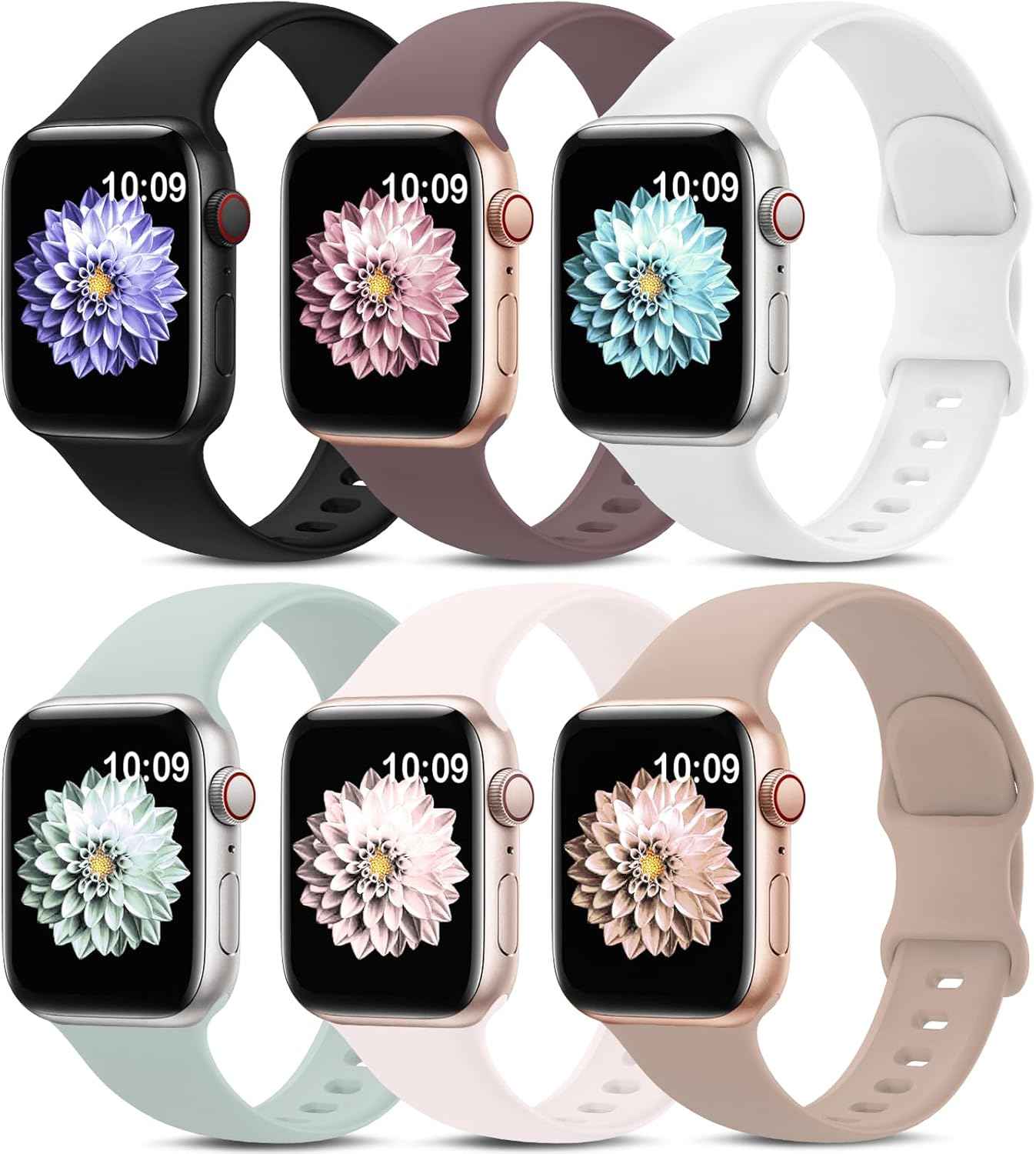 6 Pack Sport Bands Compatible with Apple Watch Band 38mm 40mm 41mm 42mm 44mm 45mm 49mm 46mm,Silicone Waterproof Strap for iWatch Apple Watch Series 11 10 9 Ultra 8 7 6 5 4 3 2 1 SE Women Men