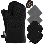 KEGOUU Oven Mitts and Pot Holders 6pcs Set, Kitchen Oven Glove High Heat Resistant 500 Degree Extra Long Oven Mitts and Potholder with Non-Slip Silicone Surface for Cooking (Grey)