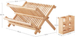 Bamboo Folding 2-Tier Collapsible Dish Rack with Utensil Holder Set