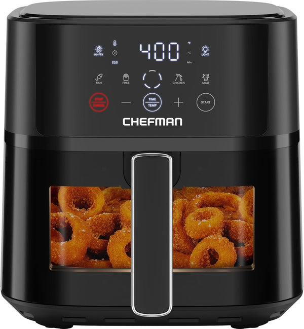 Chefman Air Fryer – 4 QT Compact Airfryer for Quick & Easy Meals in Minutes, Features Hi-Fry Technology for Extra Crisp, Touchscreen Controls with 4 Presets, Nonstick & Dishwasher Safe Basket - Black