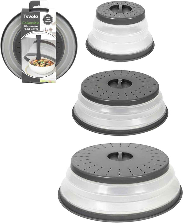 Tovolo Microwave Cover for Food Splatter 10 Inch, Heavy Duty Easy to Use Collapsible & Vented Silicone Microwave Splatter Guard Lid for Plates Dishes Bowls, Charcoal Gray