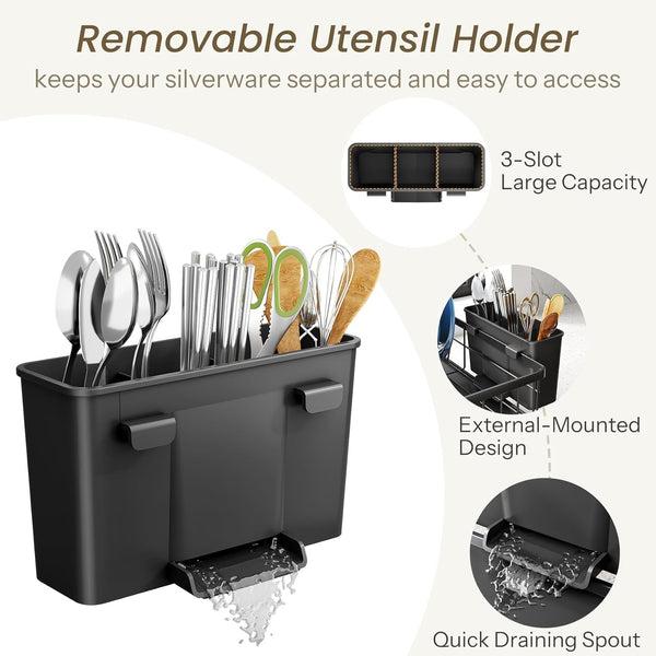 Space-saving stainless steel dish drying rack for kitchen counter