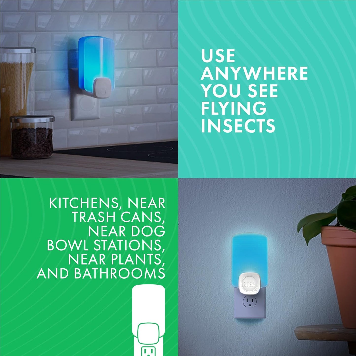 STEM Light Trap: Indoor Fruit Fly Trap, Effective Insect Control for Home, Attracts and Traps Flying Insects, Emits Soft Blue Light, Starter Kit with 2 Plug-In Devices and 2 Cartridges