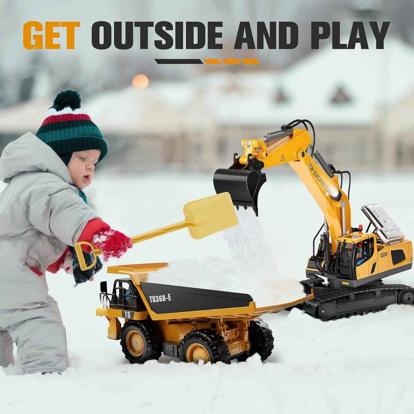 KIDMARKT Remote Control Excavator Toy for Boys | 11-Channel Metal Construction Truck with Lights, 2×1200mAh Batteries, 120-Min Playtime | RC Excavator Toys for Kids Ages 3-12, STEM Gift for Birthday