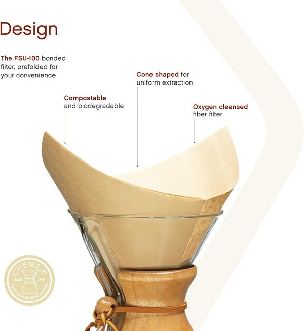 Chemex bonded filter for coffee, natural square, 100 count, exclusive packaging
