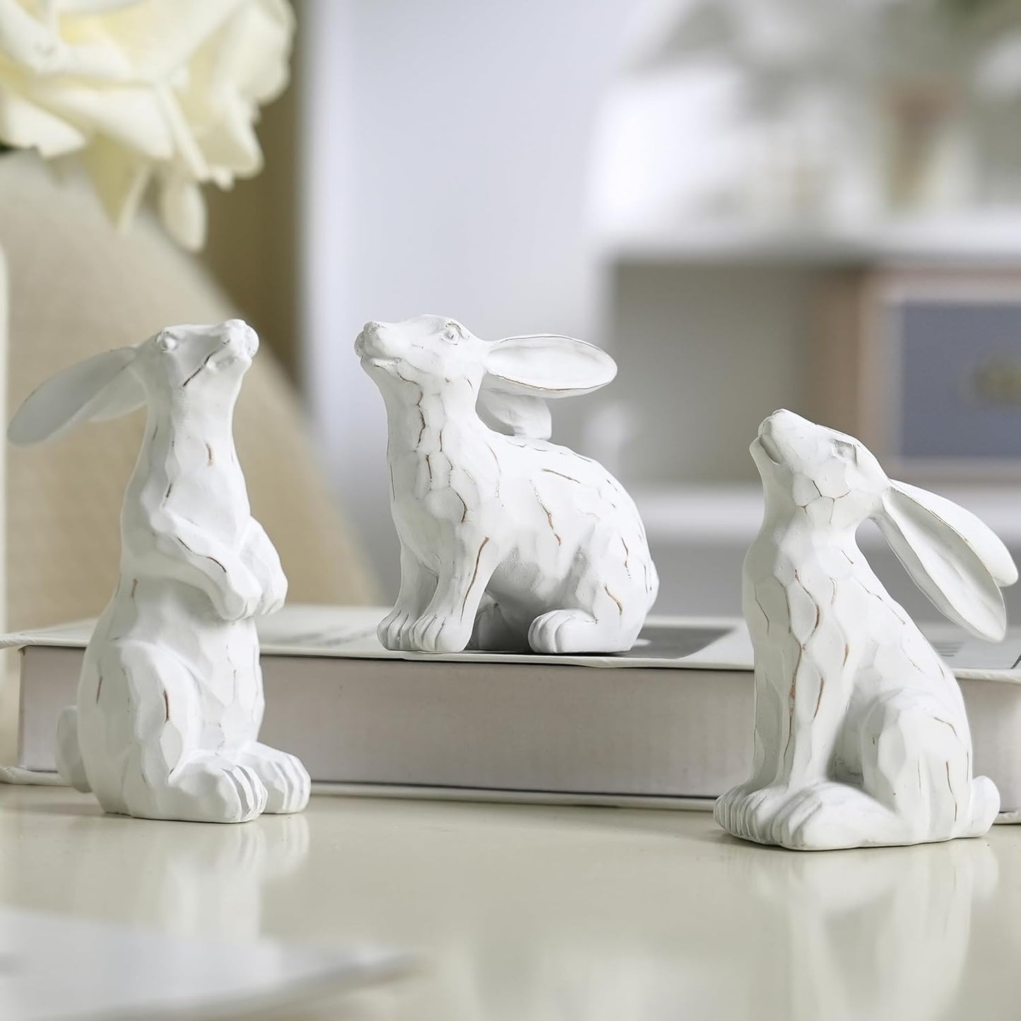 Resin Gold Bunny Decor Rabbit Figurines, Small Easter Bunny Figurine Set of 3, Easter Rabbit Statues for Spring Tabletop Decor