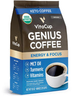 VitaCup Mushroom Coffee Grounds with Lions Mane and Chaga, Medium Dark Roast Arabica Specialty Coffee, 10 Oz