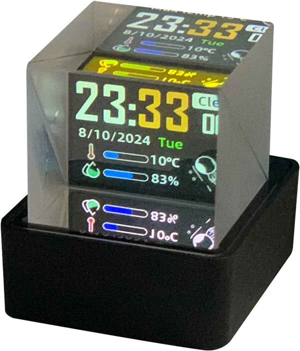 HolaCube WiFi Holographic Crystal 3D Photo Display, Smart Weather Station & Digital Clock with GIF Animations for Desktop/Car Décor - Black Base