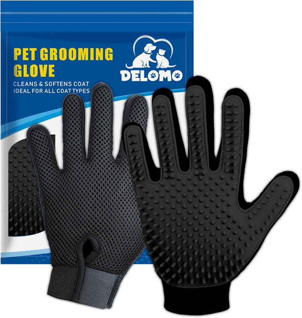 Upgrade Efficient Pet Hair Remover Gloves - Gentle Shedding Brushes for Dogs, Cats & Horses with Long and Short Hair - 1 Pair (Blue)