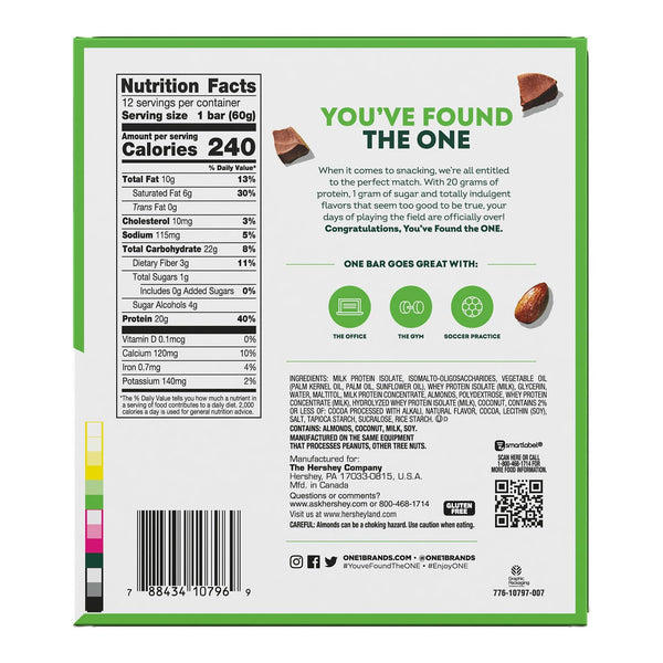 ONE Protein Bars, Chocolate Almond Bliss, Gluten Free, 20g Protein, 1g Sugar, 12 Pack