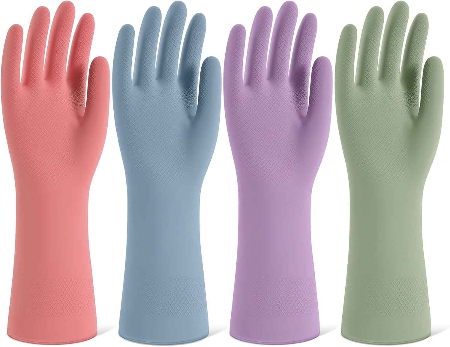 Rubber Cleaning Gloves for Dishwashing, 4 Pairs Reusable Kitchen Gloves for Washing Dishes and Household Cleaning, Colorful Dish Gloves with Flocked Lining and Non-Slip Grip, Pefect for Woman Men - M