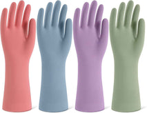 Rubber Cleaning Gloves for Dishwashing, 4 Pairs Reusable Kitchen Gloves for Washing Dishes and Household Cleaning, Colorful Dish Gloves with Flocked Lining and Non-Slip Grip, Pefect for Woman Men - M