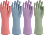 Reusable Rubber Dishwashing Gloves, 4 Pairs Kitchen Gloves for Washing Dishes and Cleaning, Non-Slip Grip, Flocked Lining, Perfect for Women and Men