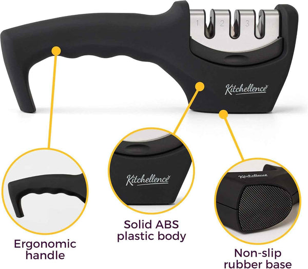 4-in-1 Kitchen Knife Sharpener and Cut-Resistant Glove Set by Kitchellence for Safe and Healthy Cooking