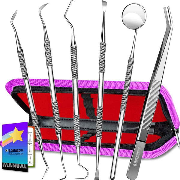 G.CATACC Dental Tools, Dental Pick Teeth Cleaning Tools Hygiene Kit, Plaque Remover for Teeth, Professional Stainless Steel Tooth Scraper Plaque Tartar Cleaner - with Case