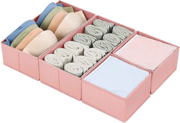 DIMJ Drawer Organizers Clothes, Set of 4 Dresser Organizer Bins, Fabric Closet Organizers and Storage, Shallow Drawer Dividers for Nursery, Clothing, Baby Clothes, Socks, Underwears, Tie (Beige)