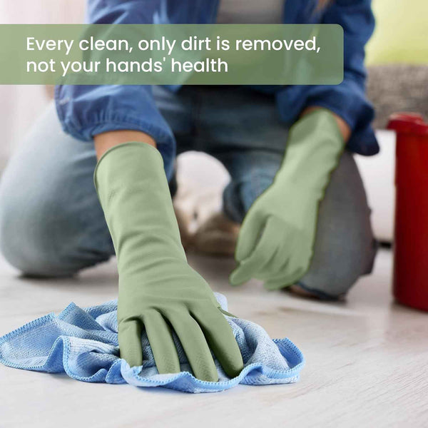 Reusable Rubber Dishwashing Gloves, 4 Pairs Kitchen Gloves for Washing Dishes and Cleaning, Non-Slip Grip, Flocked Lining, Perfect for Women and Men