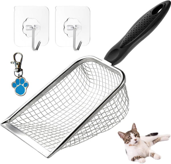 itPlus Stainless Steel Cat Litter Scoop with Mesh Scooper Long Handle Shovel Sifter for Clumping Litter