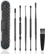 Hion 6 Pcs Extended Ear Wax Removal Kit,Professional Double-Headed Ear Pick Earwax Removal Tools,316L Stainless Steel Ear Cleaner Curette with Cleaning Brush and Storage Box,Suit for Kid Adult(Gold)