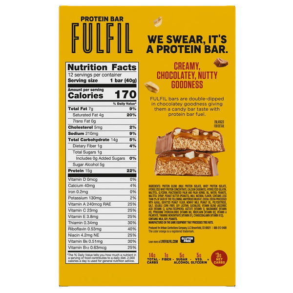 FULFIL Chocolate Peanut Butter Flavored Protein Bar, 12 Count, Gluten Free, 15g Protein