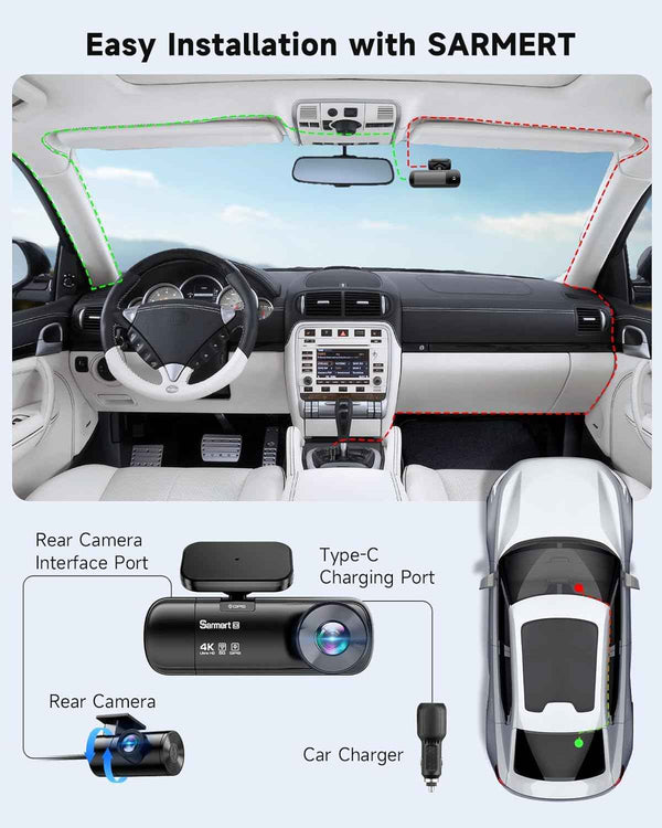 SARMERT 4K 3 Channel Dash Cam, Dash Cam Front and Rear C3, Free 64GB Card, 4K+1080P+1080P Dashcam, G-Sensor, WDR, APP, 5G WiFi, Night Vision, 24H Parking Monitor
