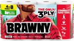 Brawny Tear-A-Square 3-Ply Paper Towels, 12 Double Rolls = 24 Regular Rolls, Strong, Absorbent, and Durable with 3 Sheet Sizes