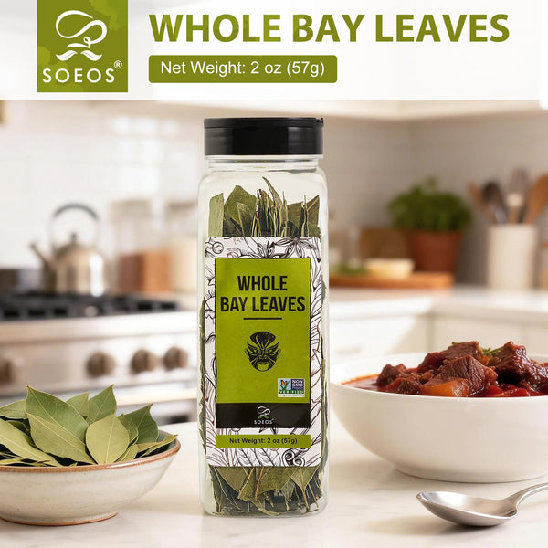 Soeos Whole Dried Bay Leaves, Non-GMO Verified, Laurel Herbs for Cooking and Seasoning, 2oz (57g)