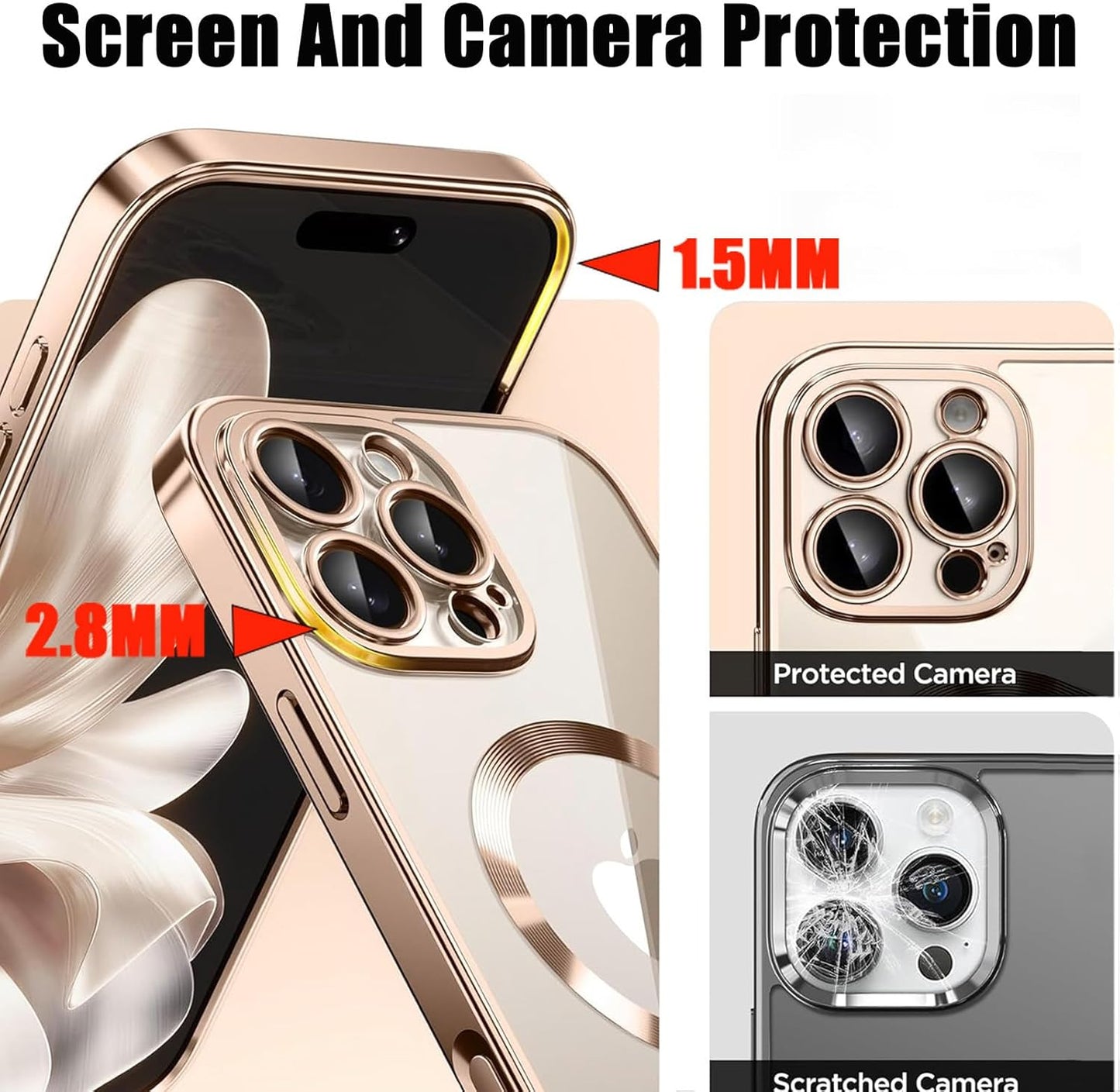 Magnetic Case for iPhone 16 Pro Max with 2 Privacy Screen Protector & Camera Cover [Compatible with MagSafe],Non-Yellowing Plating Glossy Shockproof Phone Case for iPhone 16 ProMax,Gold
