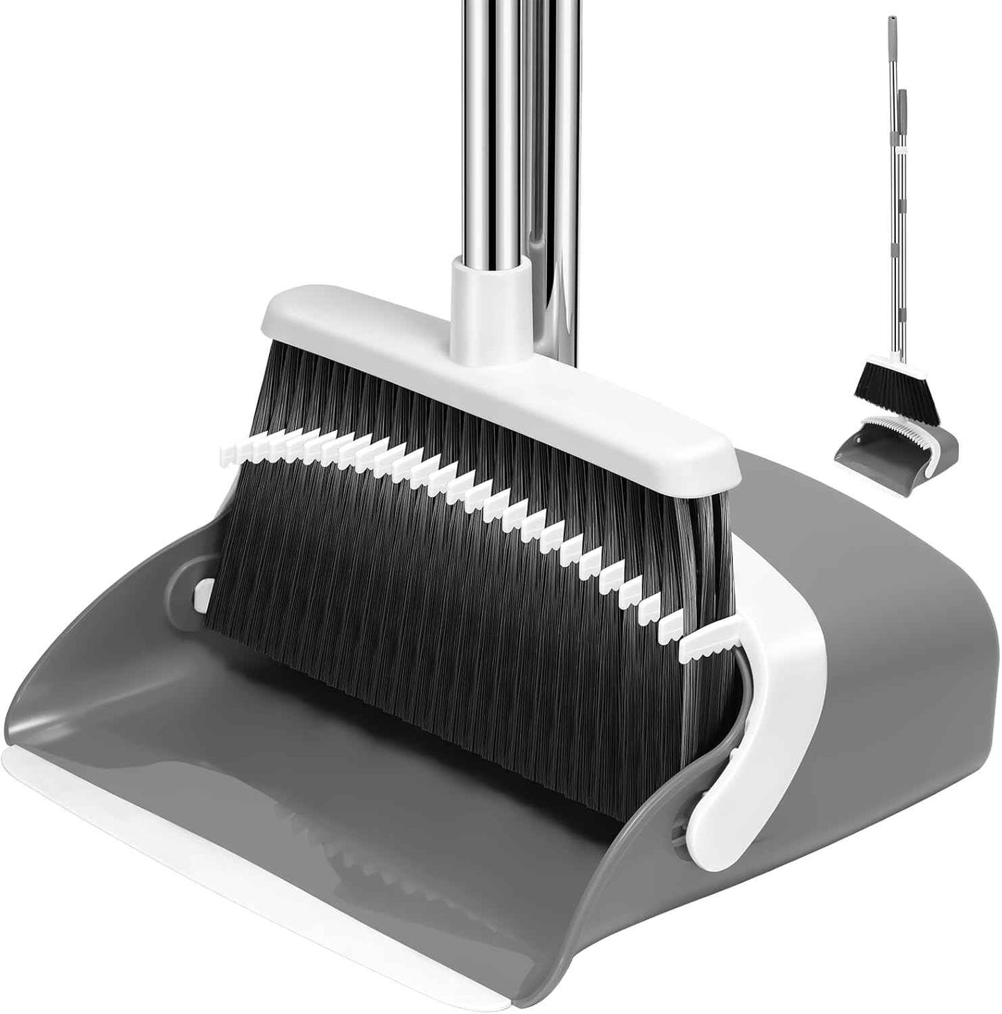 NACENA Broom and Dustpan Set, 52-in Long Adjustable Handle Broom Dustpan Combo with Dustpan Teeth to Automatically Clean Hair Suitable for Home Kitchen Office Hall Floor（Black&Red）