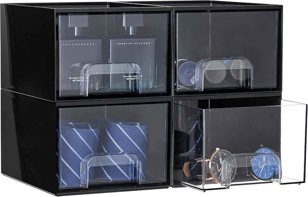 Vtopmart 4 Pack Small Clear Stackable Storage Drawers,Acrylic Bathroom Makeup Organizer,Plastic Storage Bins For Vanity, Undersink, Kitchen Cabinets, Pantry, Home Organization