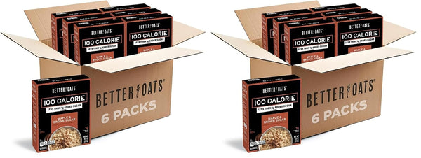 Better Oats 100 Calorie Maple & Brown Sugar Oatmeal Packets, Whole Grain with Flax Seeds and Rolled Grains, Cooks in 90 Seconds, Box of 10 Pouches (Pack of 6)