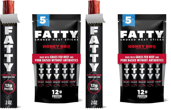 Grass Fed Beef and Pork Meat Sticks, 12g Protein, Honey BBQ, 2 oz, Pack of 5