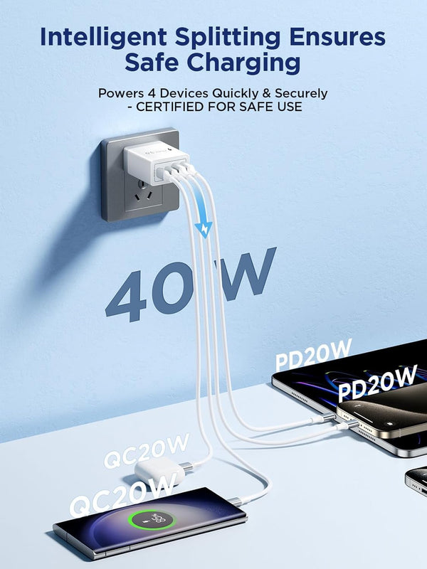 Aioneus 40W Fast Charging Block with Dual USB-C and USB-A Ports