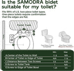 Samodra non-electric cold water bidet toilet seat attachment with pressure controls, retractable nozzles, black finish.