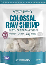 Amazon Grocery, Colossal Raw Shrimp, Tail On, Peeled & Deveined, 12 Oz, Frozen