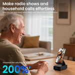 Cell phone stand with instant wireless induction Bluetooth speaker and no pairing needed